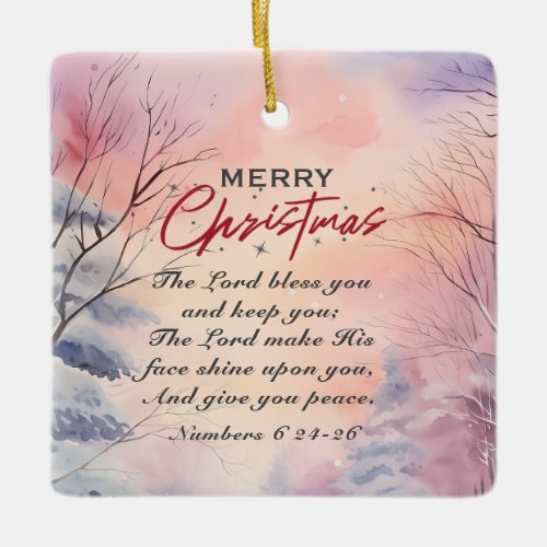 Christmas Lord Bless You Bible Verse Winter Scene  Ceramic Ornament