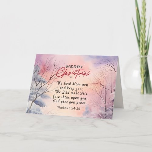 Christmas Lord Bless You Bible Verse Winter Scene Holiday Card