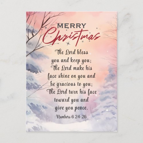Christmas Lord Bless You Bible Verse Winter Scene Holiday Postcard
