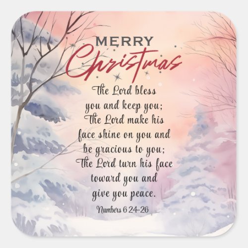 Christmas Lord Bless You Bible Verse Winter Scene Square Sticker