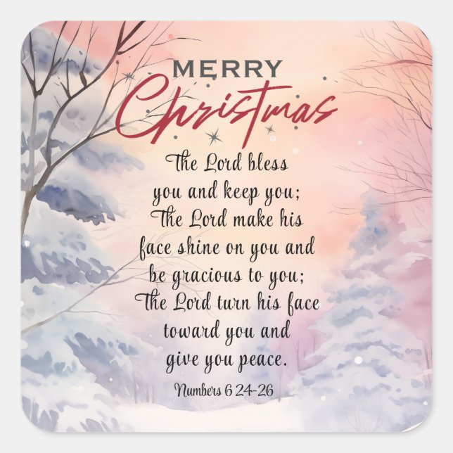 Christmas Lord Bless You Bible Verse Winter Scene Square Sticker (Front)