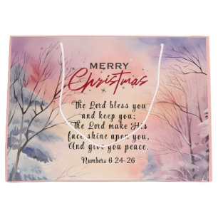 Christmas Lord Bless You Bible Verse Winter Snow Large Gift Bag