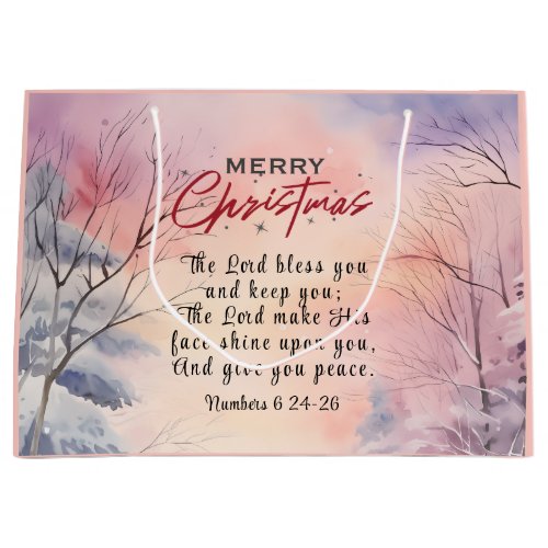 Christmas Lord Bless You Bible Verse Winter Snow Large Gift Bag