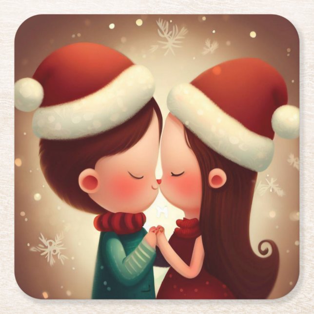 Christmas Love 2 Square Paper Coaster (Front)