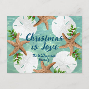 Christmas Love Beach Wreath Sea Green Postcard