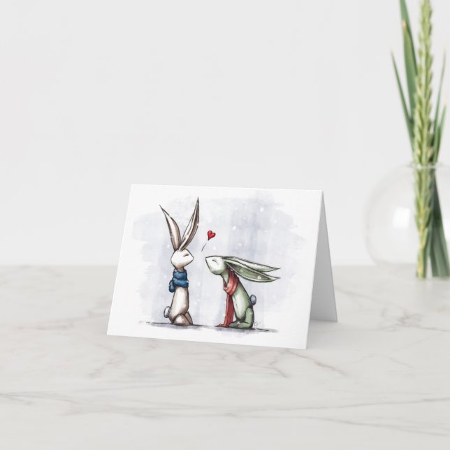 Christmas Love Bunnies Holiday Card (Front)
