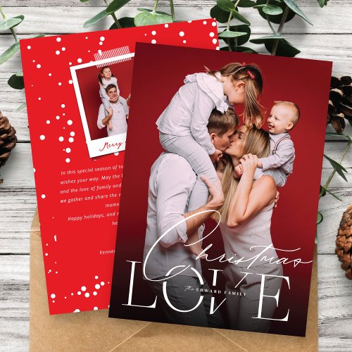 Christmas Love Classic Typography Minimalist Photo Holiday Card