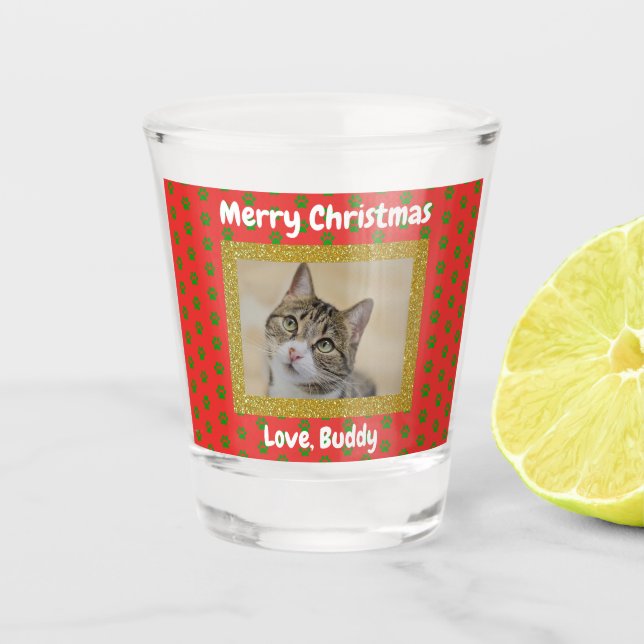 Christmas Love Dog Cat Dad Mom Pet Photo Shot Glass (Front)