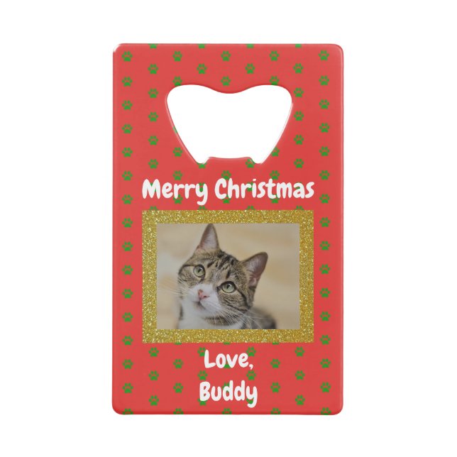 Christmas Love Dog Cat Dad Pet Photo Credit Card Bottle Opener (Front)