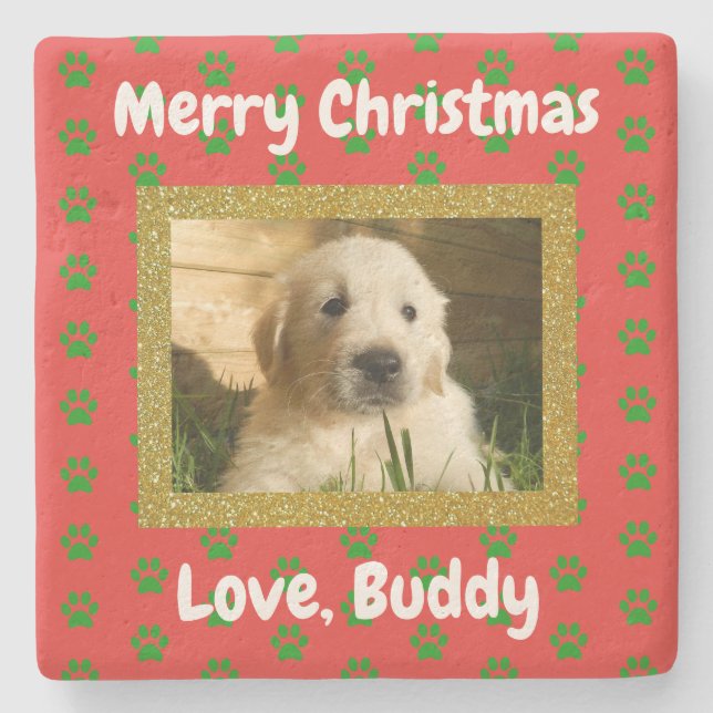 Christmas Love Dog Cat Mom Dad Pet Photo Stone Coaster (Front)