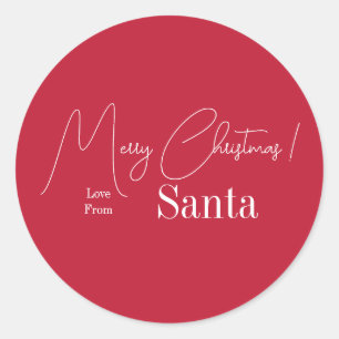 Christmas Love From Santa Modern Red Classic Round Sticker