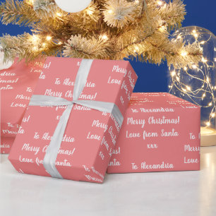 Christmas Love From Santa Personalized Coral Pink Wrapping Paper