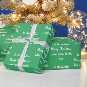 Christmas Love From Santa Personalized Green Wrapping Paper