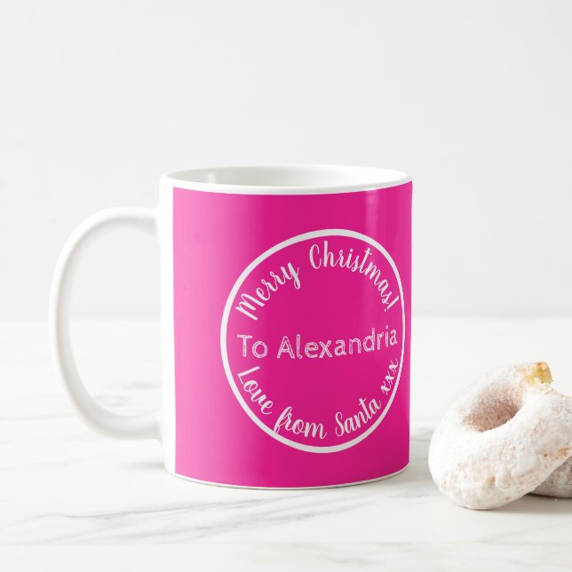 Christmas Love From Santa Personalized Hot Pink Coffee Mug (With Donut)