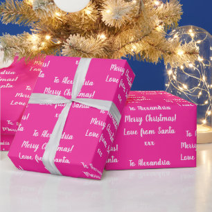 Christmas Love From Santa Personalized Hot Pink Wrapping Paper