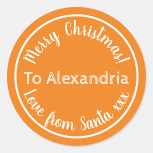 Christmas Love From Santa Personalized Orange Classic Round Sticker