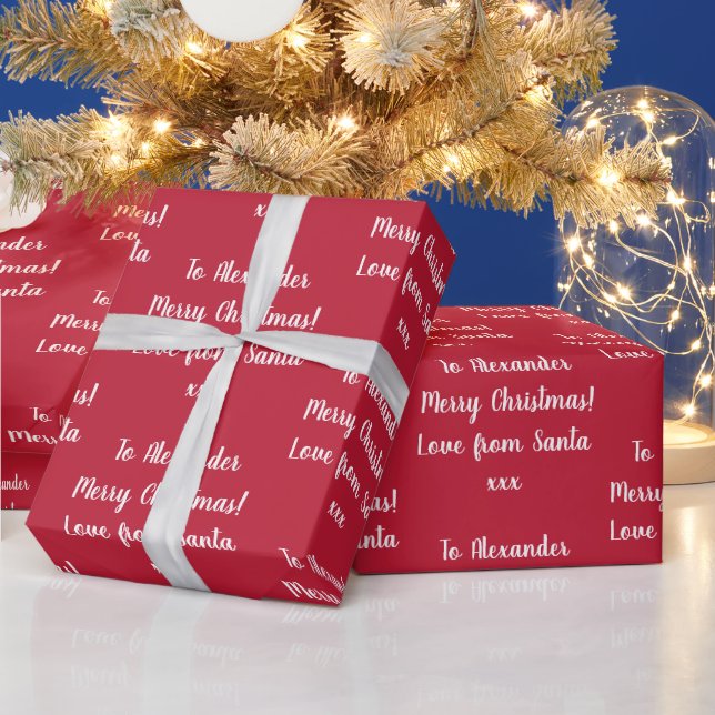 Christmas Love From Santa Personalized Red Wrapping Paper (Holidays)