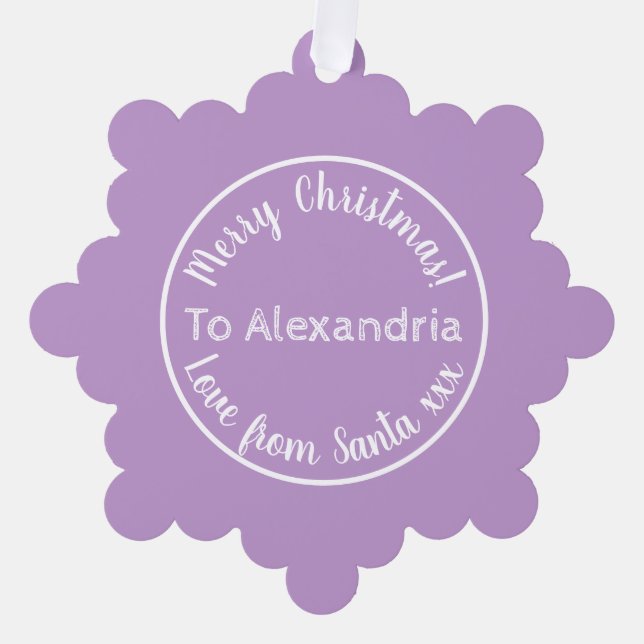 Christmas Love From Santa Purple Lilac Ornament Card (Front)
