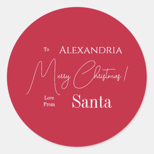 Christmas Love From Santa Red Personalized Classic Round Sticker