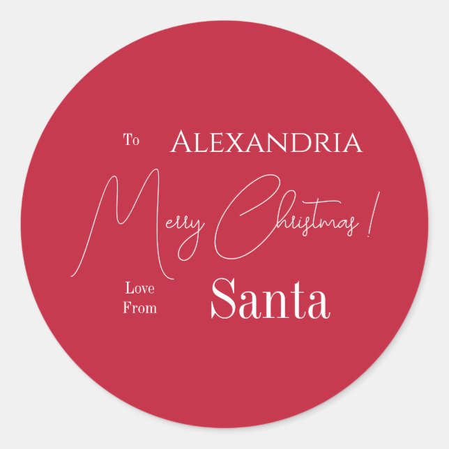 Christmas Love From Santa Red Personalized Classic Round Sticker (Front)