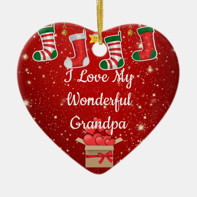 Christmas Love Grandpa Ceramic Ornament (Front)