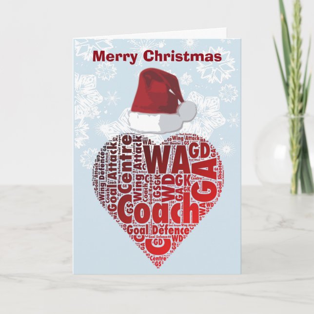 Christmas Love Heart Netball Coach Holiday Card (Front)