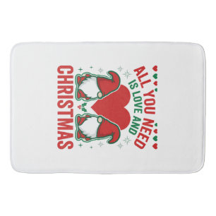 Christmas Love Heart Santa Gnome Design Bath Mat