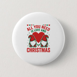 Christmas Love Heart Santa Gnome Design Button