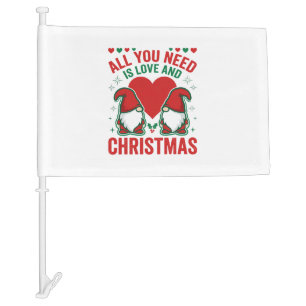 Christmas Love Heart Santa Gnome Design Car Flag
