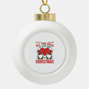 Christmas Love Heart Santa Gnome Design Ceramic Ball Christmas Ornament