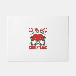 Christmas Love Heart Santa Gnome Design Doormat