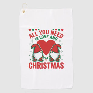 Christmas Love Heart Santa Gnome Design Golf Towel