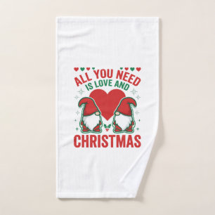 Christmas Love Heart Santa Gnome Design Hand Towel