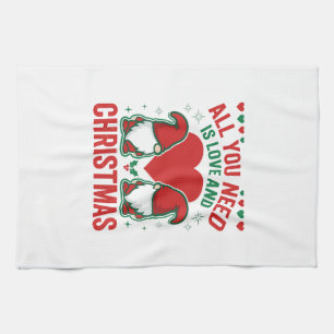 Christmas Love Heart Santa Gnome Design Kitchen Towel