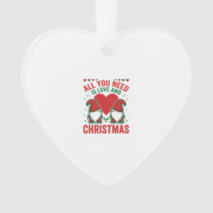 Christmas Love Heart Santa Gnome Design Ornament