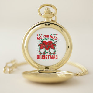 Christmas Love Heart Santa Gnome Design Pocket Watch