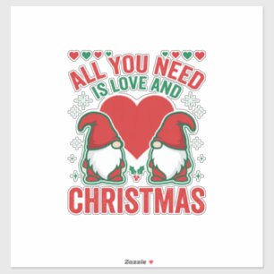 Christmas Love Heart Santa Gnome Design Sticker