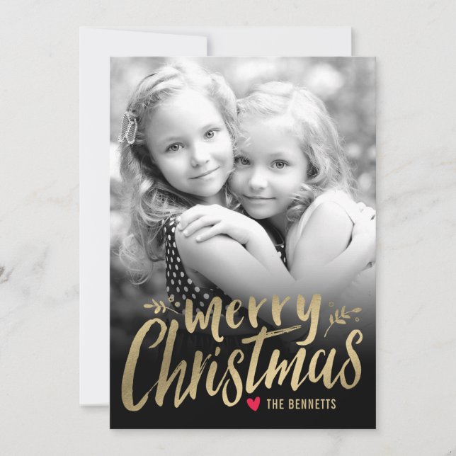 Christmas Love Holiday Photo Card Gold (Front)