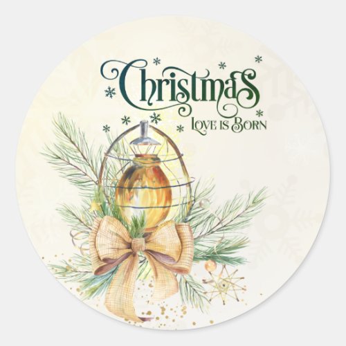 Christmas Love is Born Glowing Lantern Classic Round Sticker