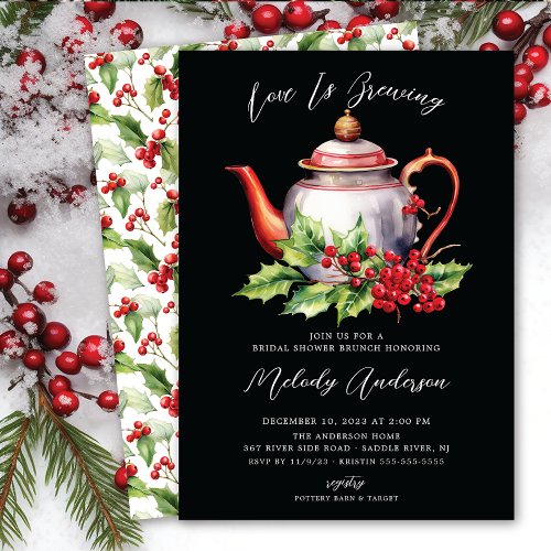 Christmas Love Is Brewing Bridal Shower Invitation