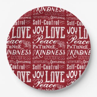 Christmas Love Joy Fruit of the Spirit Typography Paper Plate