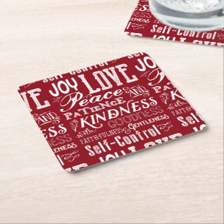 Christmas Love Joy Fruit of the Spirit Typography Square Paper Coaster