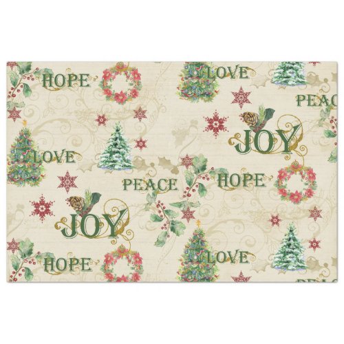 Christmas Love Joy Peace Hope Watercolor Decoupage Tissue Paper