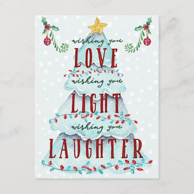 Christmas Love Light Laughter Holiday Tree Postcard (Front)
