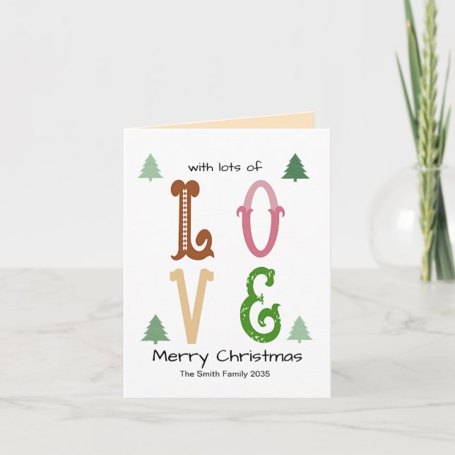 Christmas Love Modern Typography Custom Folded  Holiday Card (Front)