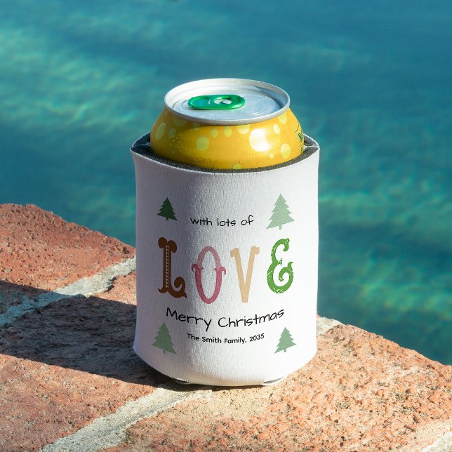 Christmas Love Modern Typography Personalized  Can Cooler (Add a cool touch to your Party with this “Christmas Love Modern Typography Personalized Can Cooler”)