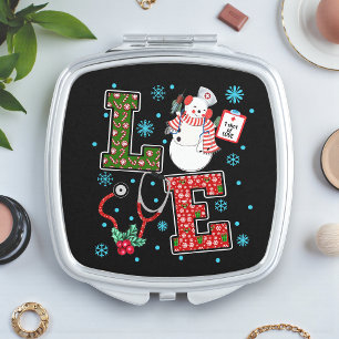 Christmas Love Nurse Cute Medical Snowman Holly Compact Mirror