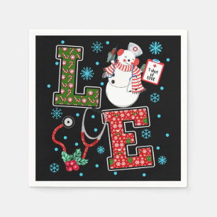 Christmas Love Nurse Cute Medical Snowman Holly Napkins