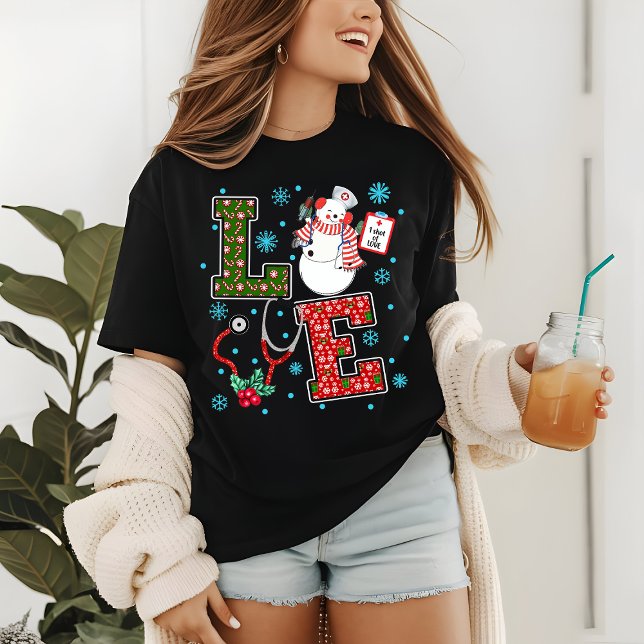 Christmas Love Nurse Cute Medical Snowman Holly Tri-Blend Shirt (Creator Uploaded)