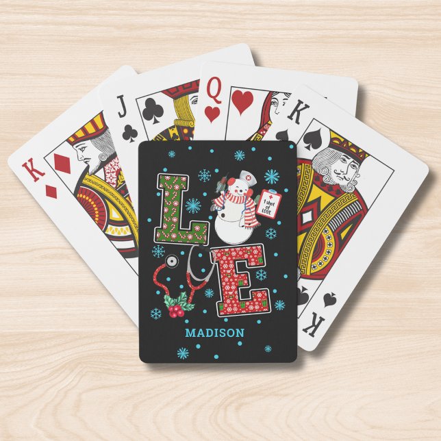 Christmas Love Nurse Cute Medical Snowman Name Poker Cards (Creator Uploaded)